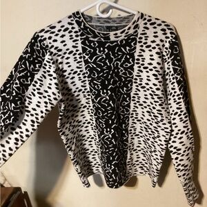 Black and White Animal Print Women's Sweater by ETHYL Size S Unique sleeve.